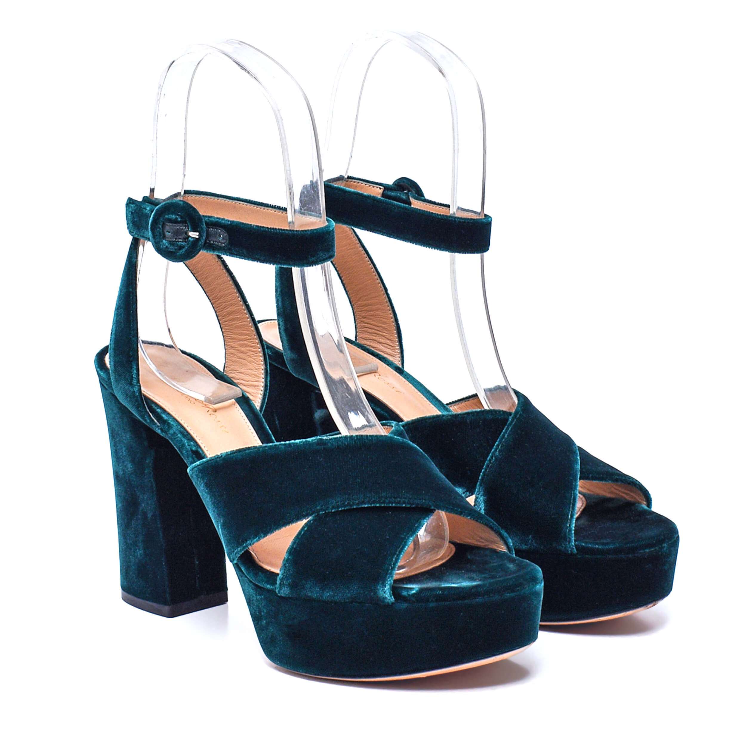 Gianvito Rossi - Roxy Hunter Velvet Crisscross Ankle Strap Sandals / 38.5